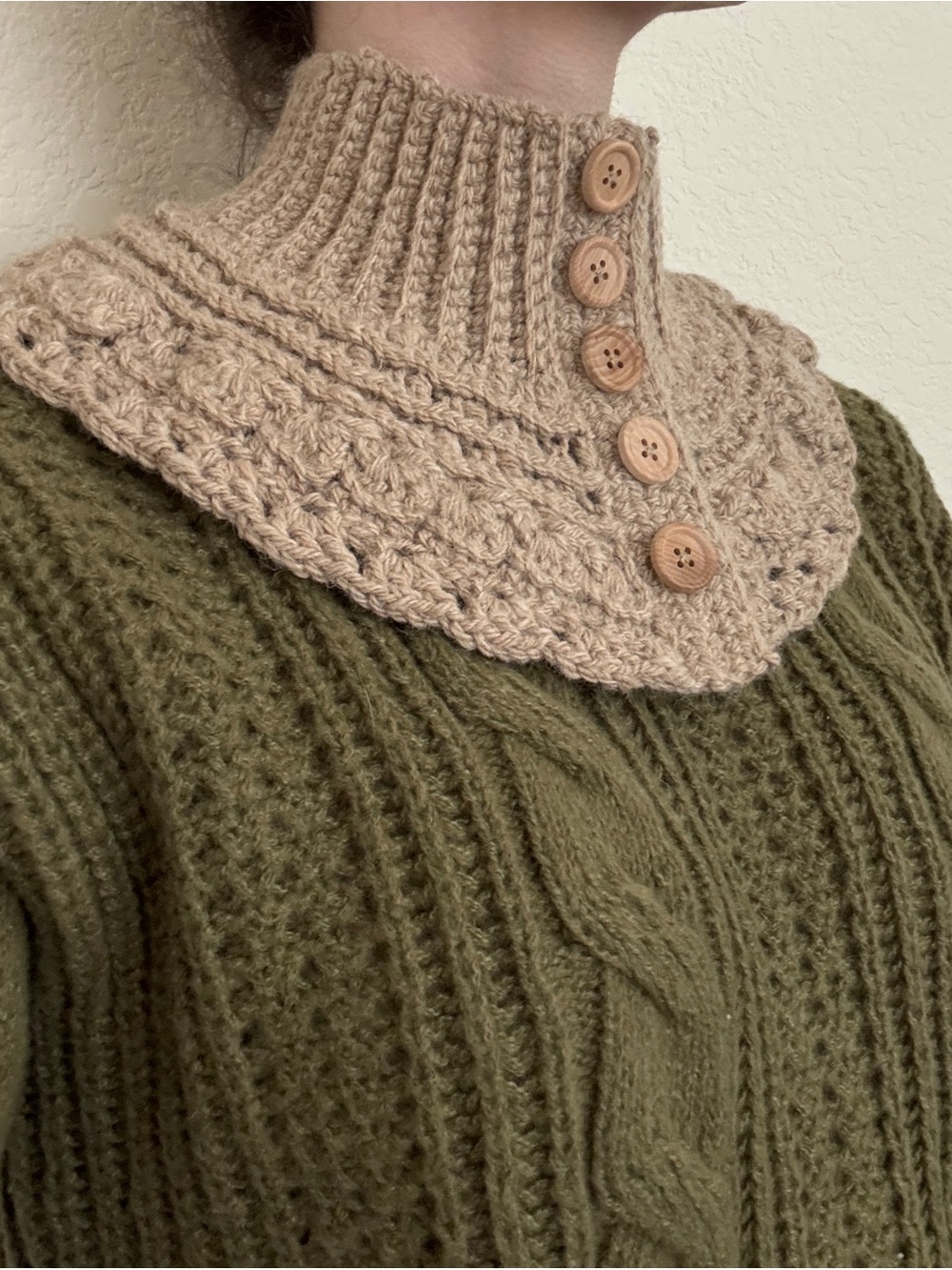 Cottagecore Button Front Victorian Neck Warmer - Hand Crochet 100% Wool